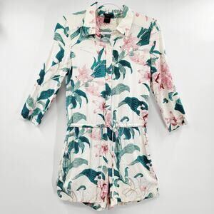 Ann Taylor Factory Cream Tropical Floral Print Button Up Romper Women’s Size 0